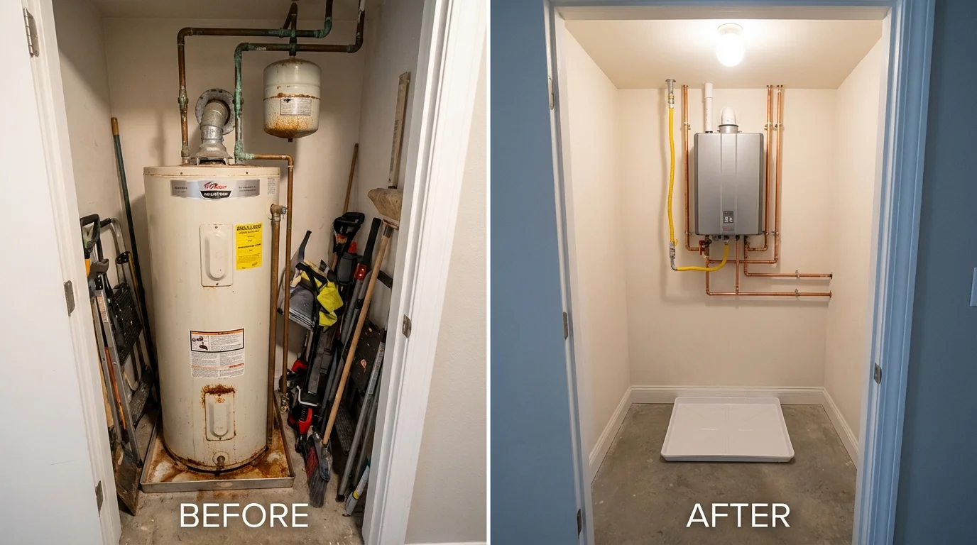 Tank water heater versus wall-mounted tankless unit comparison for Fairhope, PA homeowners