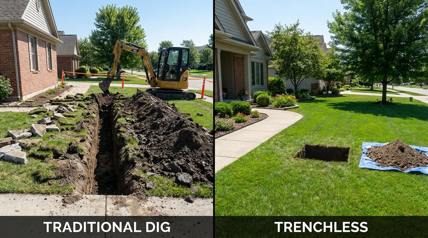 Trenchless sewer repair with minimal yard damage versus traditional excavation in Fairhope, PA